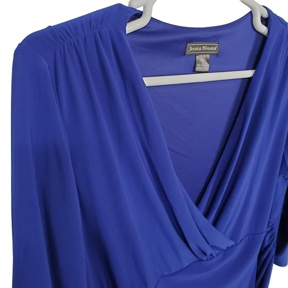 Jessica Howard Size 20W Dress V-neck Surplice Side Ruching Liquid Jersey Stretch - Picture 9 of 11